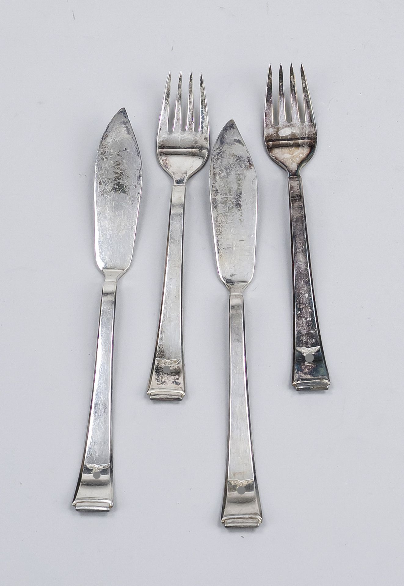 Fish cutlery Luftwaffe for 6 persons, probably 1st half 20th century, silver-plated metal, model