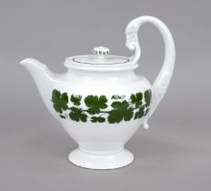 Teapot, Meissen, 1970s, 3rd choice, swan-neck handle, model no. 207, decorated with vine leaves in