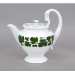 Teapot, Meissen, 1970s, 3rd choice, swan-neck handle, model no. 207, decorated with vine leaves in