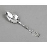 A serving spoon, probably German, mid 18th century, silver tested, oval bowl, rounded handle finial,