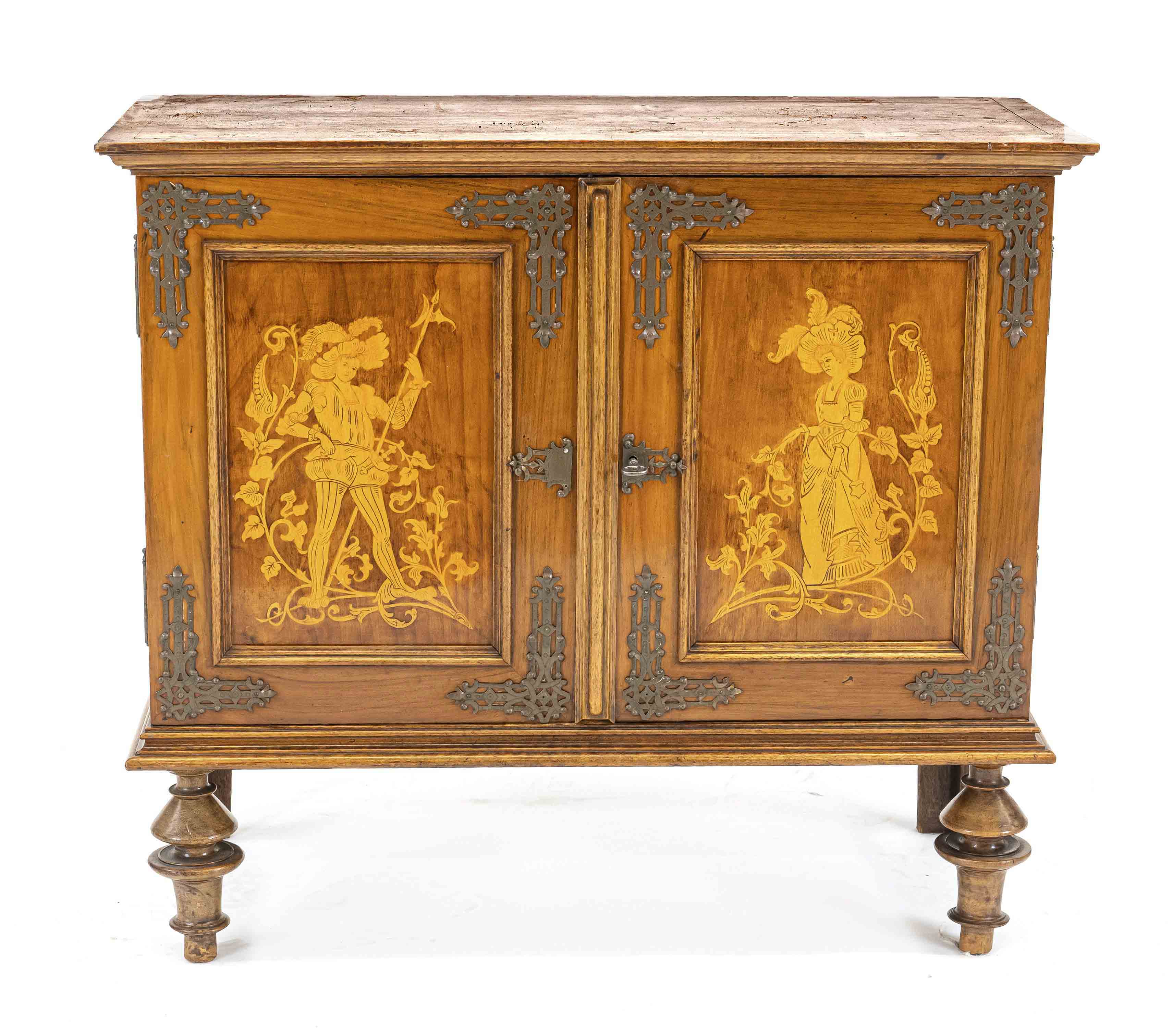 Decorative model cabinet, c. 1900, mahogany, inlaid doors, 55 x 62 x 27 cm - The furniture cannot be