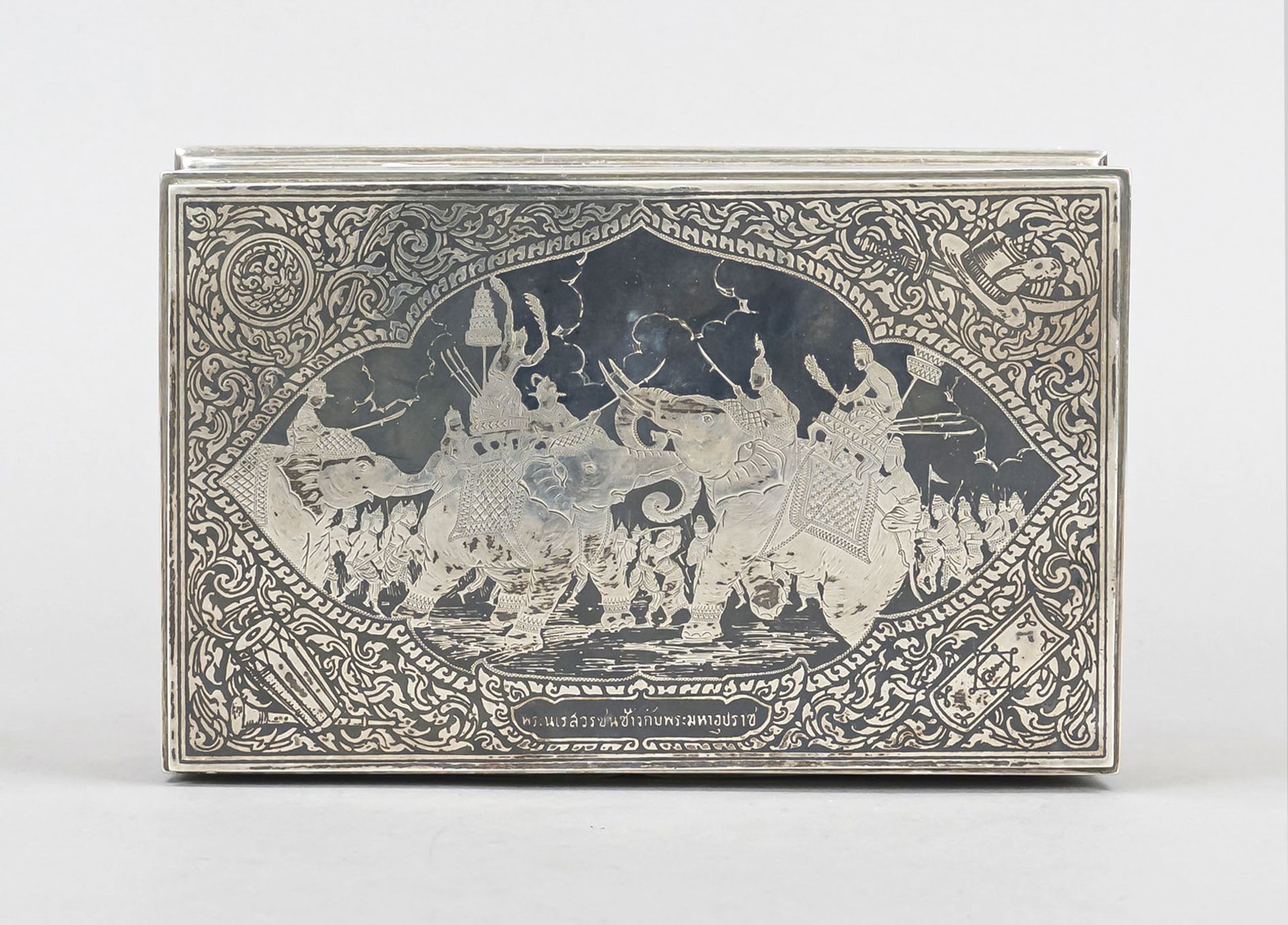 Rectangular cigar box, Siam, early 20th century, marked Thai Nakon, sterling silver 925/000, - Image 2 of 2