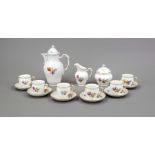 Mocha service for 6 persons, 15-piece, KPM Berlin, marks 1962-92, 1st choice, red imperial orb
