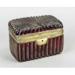 Rectangular sugar bowl, 19th century, straight form, ribbed wall, hinged hinged lid with brass