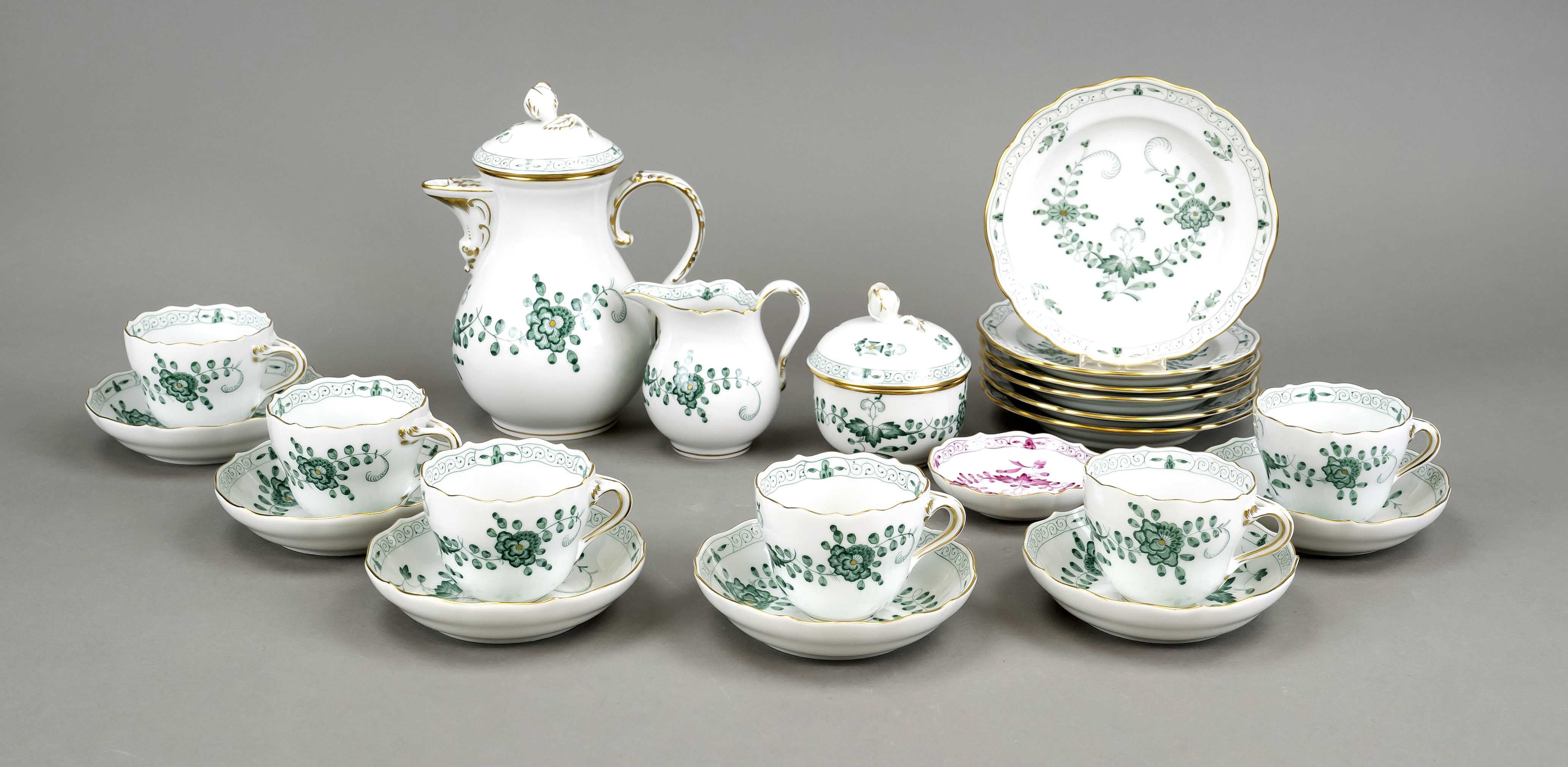 Mocha service for 6 persons, 21-piece, Meissen, marks after 1934, 1st choice, New cut-out shape,