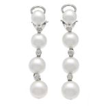 Akoya pearl and brilliant-cut diamond ear clips WG 585/000 with 4 white Akoya pearls 9 - 7 mm and