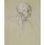 Eduard Daege (1805-1883) (attrib.), Study of the head of a woman with a headscarf, graphite,