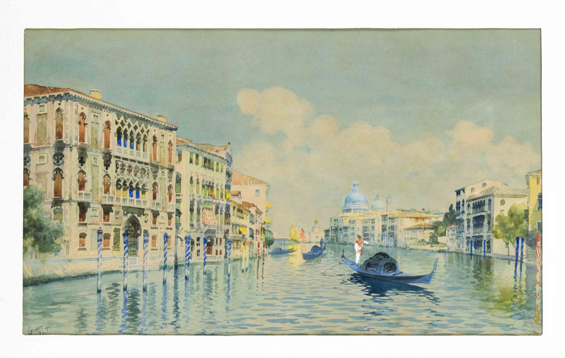A. Presti, pair of views of Venice, 1st half 20th century, with Santa Maria del Rosario,