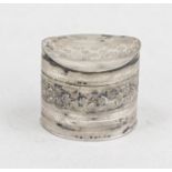 An oval smelling jar, probably 19th century, hallmarked silver, straight body, domed and hinged