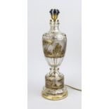 Lamp base as glass goblet, 20th century, painted and decorated with gold, rubbed, h. 50 cm