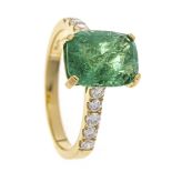 Emerald-brilliant ring GG 750/000 with an antique-cut faceted emerald 2.5 ct bright green,