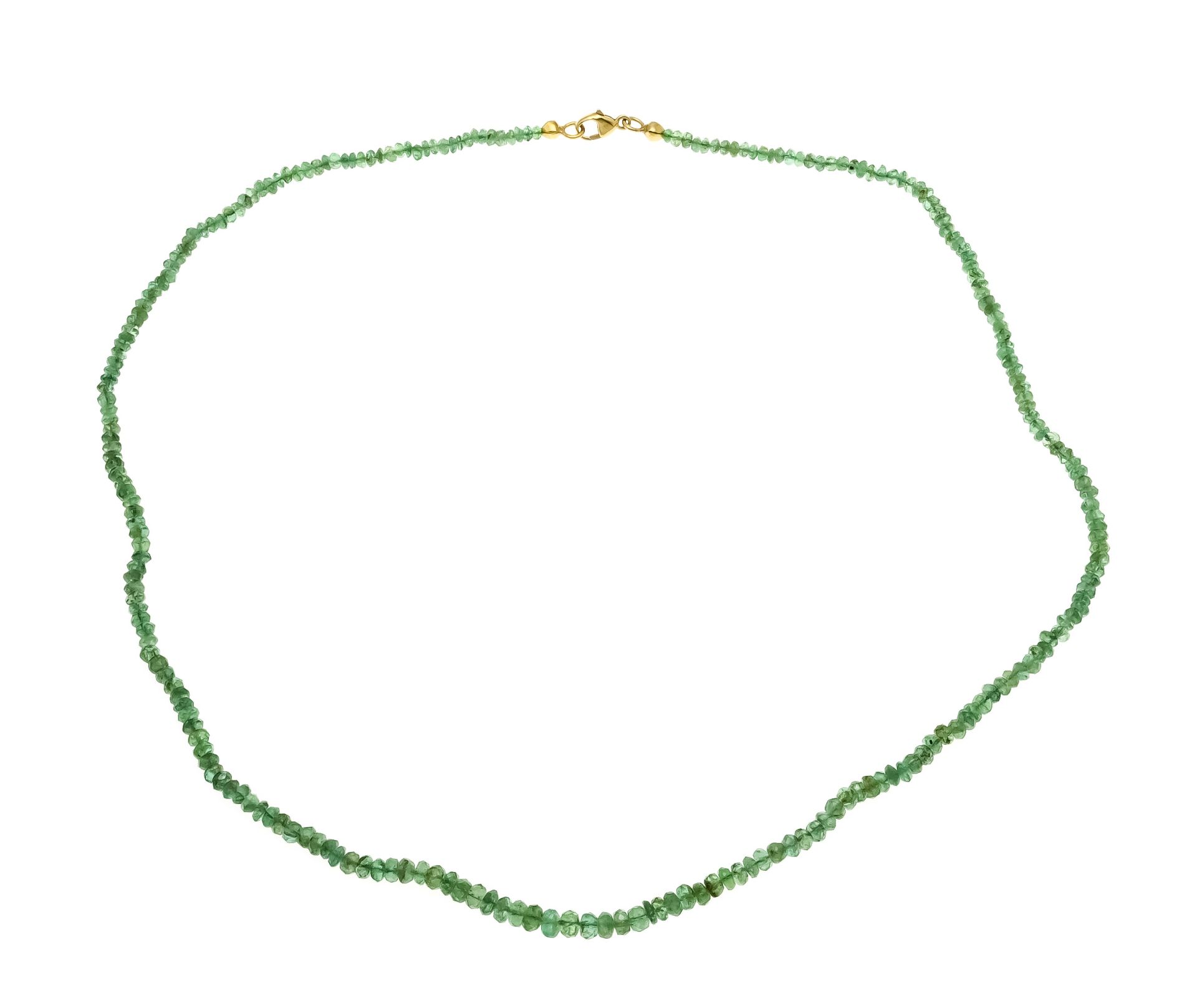 Emerald necklace with lobster clasp GG 585/000 with strand of faceted emerald rondelles 4 - 3 mm