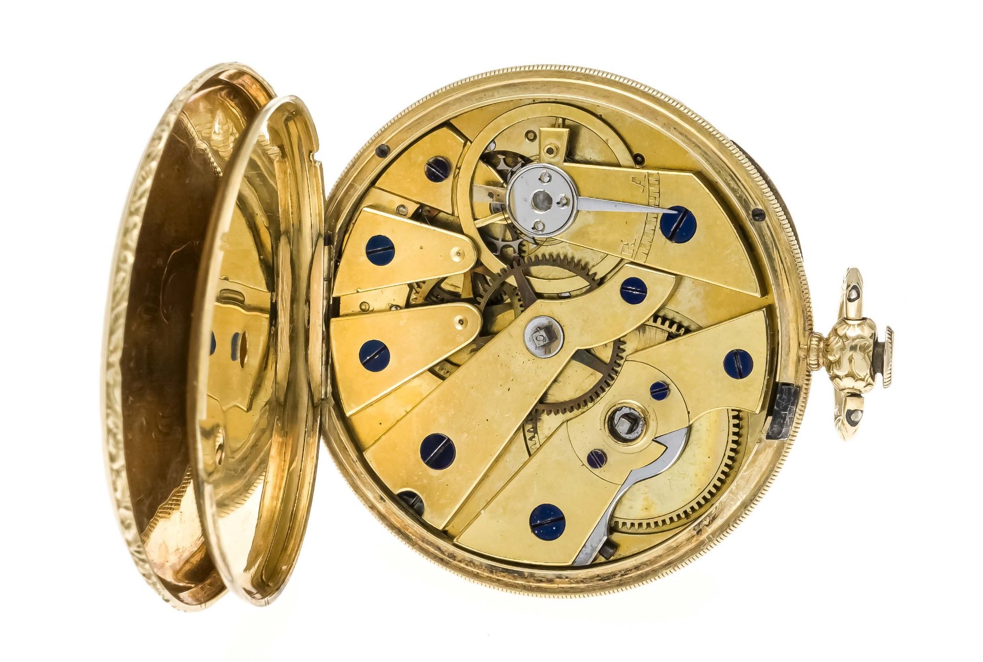 open tailcoat watch with spring cover for the back, 750/000 GG unstamped but tested, 2 gold - Image 5 of 6