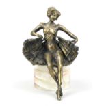 Bronze figure in the style of erotic Viennese bronzes, mid 20th century, seated woman with skirt