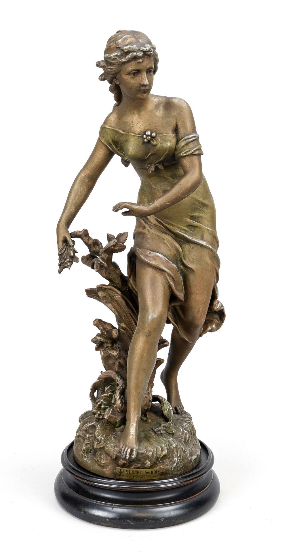 Provin Serres (1840-?), French sculptor, 'Le Muguet des Bois', patinated cast metal on a fluted