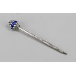 Part of a pointer (?) (Torah pointer?), 20th century, plated, ovoid pommel with blue glass stones,