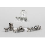 Four miniature carriages, 3x Cinderella's carriage, Italy, 20th century, silver 800/000, 1x with