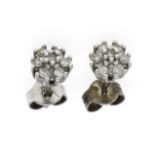 Diamond stud earrings silver 925/000 with 14 octagonal diamonds, total 0.11 ct tinted/PI, d. 5.6 mm,