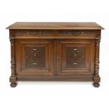 Sideboard/semi-cabinet, Wilhelminian style around 1880, walnut, 2-door body with 2 drawers, door