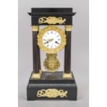 Portalu clock, 2nd half 19th century, ebonized wood, with gilded bases and capitals, gilded bronze