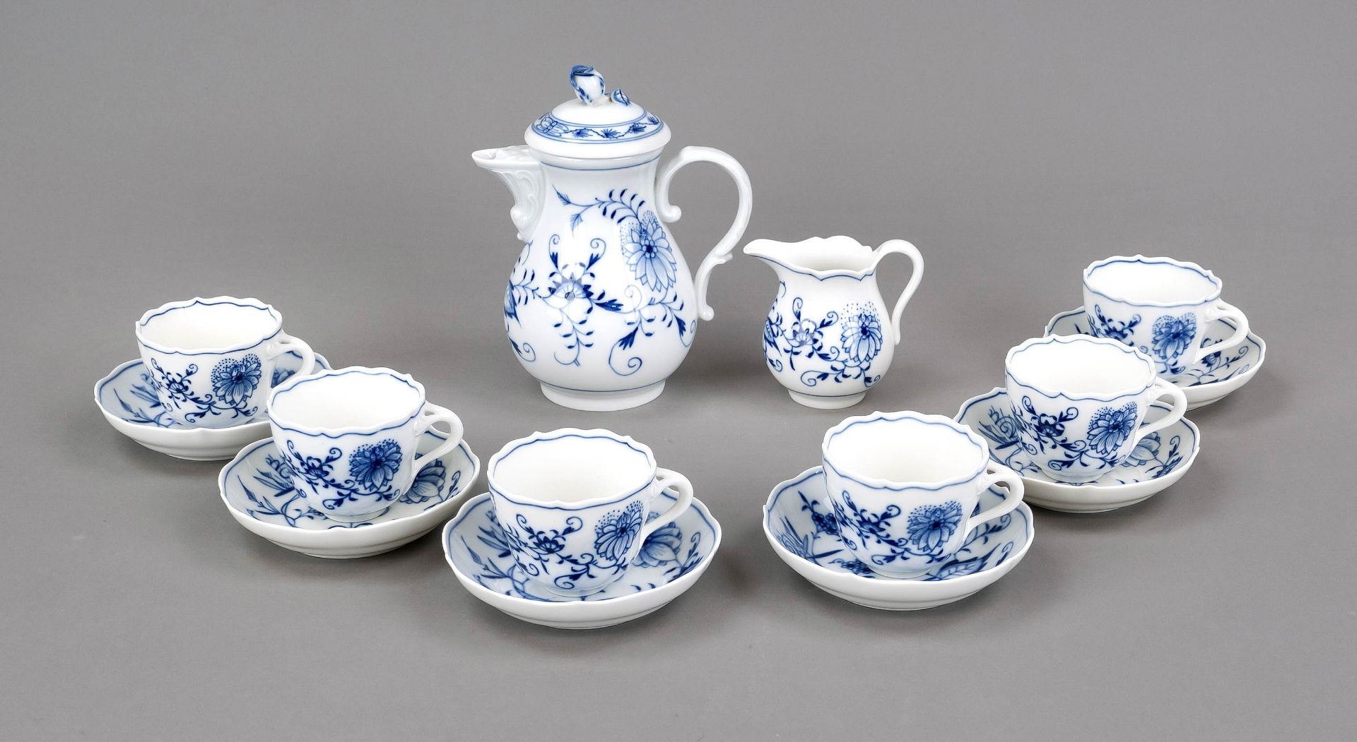 Mocha part service for 6 persons, 14-piece, Meissen, marks after 1934, 2nd and 3rd choice, shape New