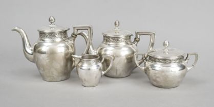 A four-piece coffee and tea pot, 20th century, silver 800/000, round base, smooth body with widening