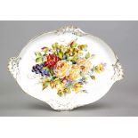 Oval tray, Meissen, mark after 1934, depature, cartouche-shaped handles, polychrome painting with