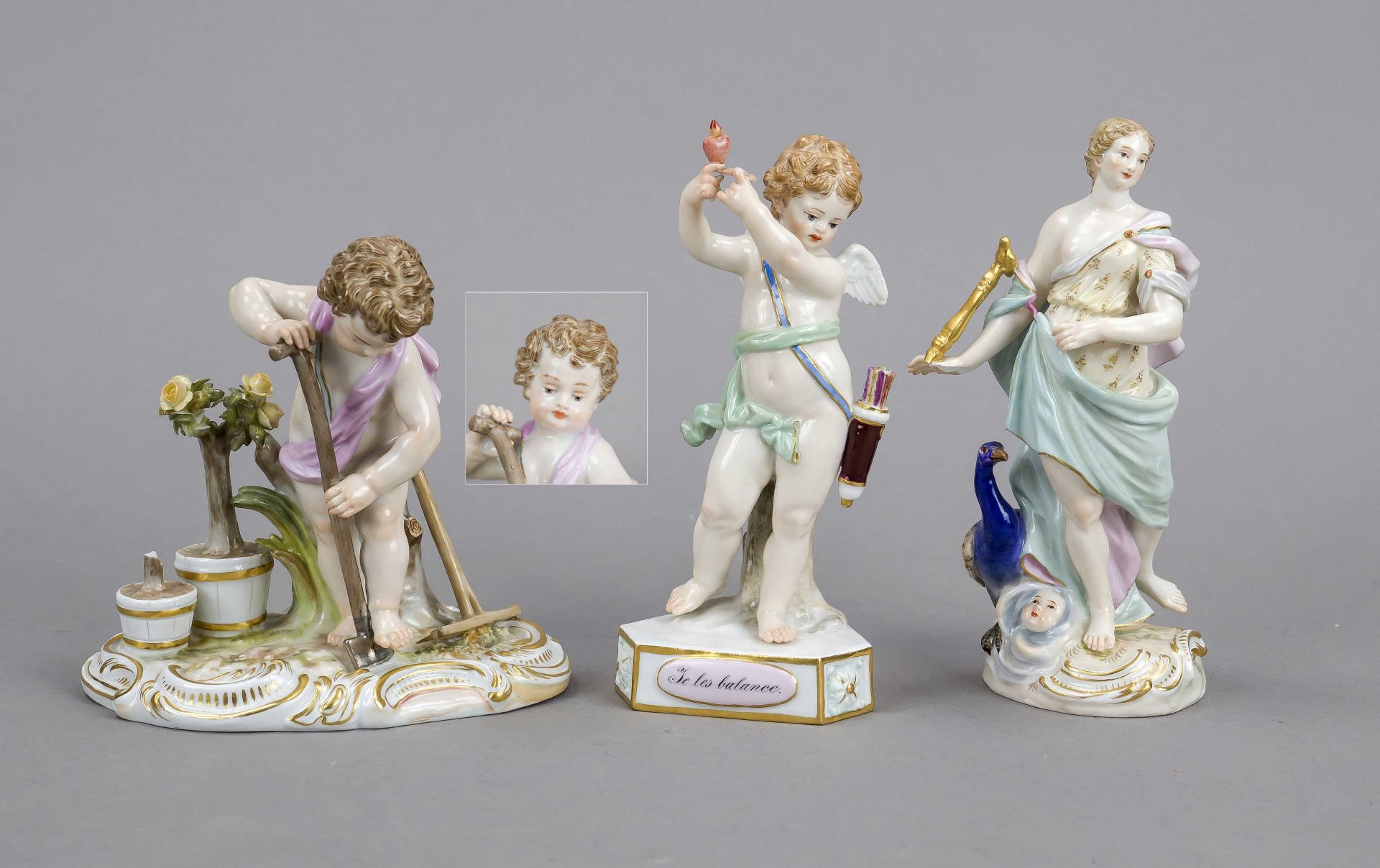 Three figures, Meissen, marks 1850-1924, 1st choice, Allegory of the Air, female figure with