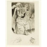 Alméry Lobel-Riche (1880-1950), Woman frightened when looking in the mirror, etching, unsigned,