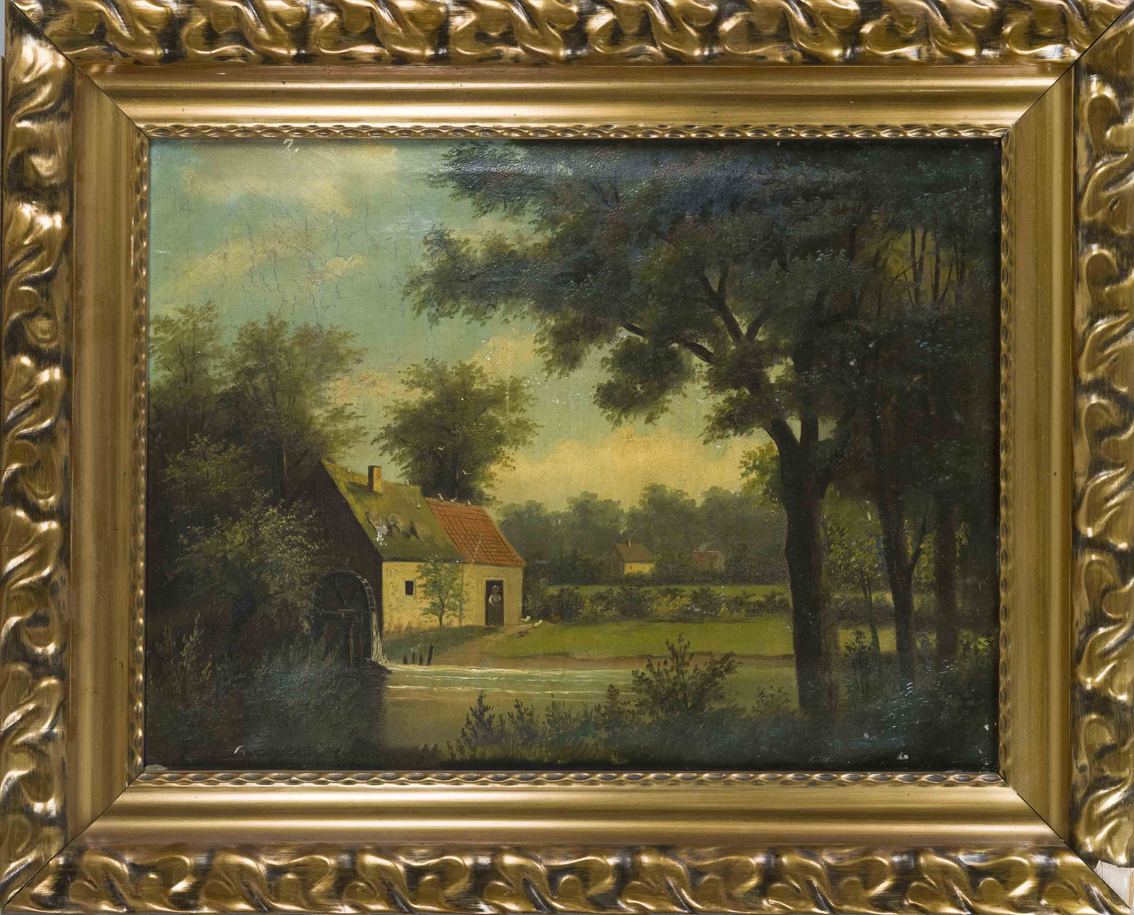 Anonymous artist c. 1850, rural idyll, oil on canvas, unsigned, rubbed and bumped, 47 x 65 cm,