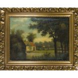 Anonymous artist c. 1850, rural idyll, oil on canvas, unsigned, rubbed and bumped, 47 x 65 cm,