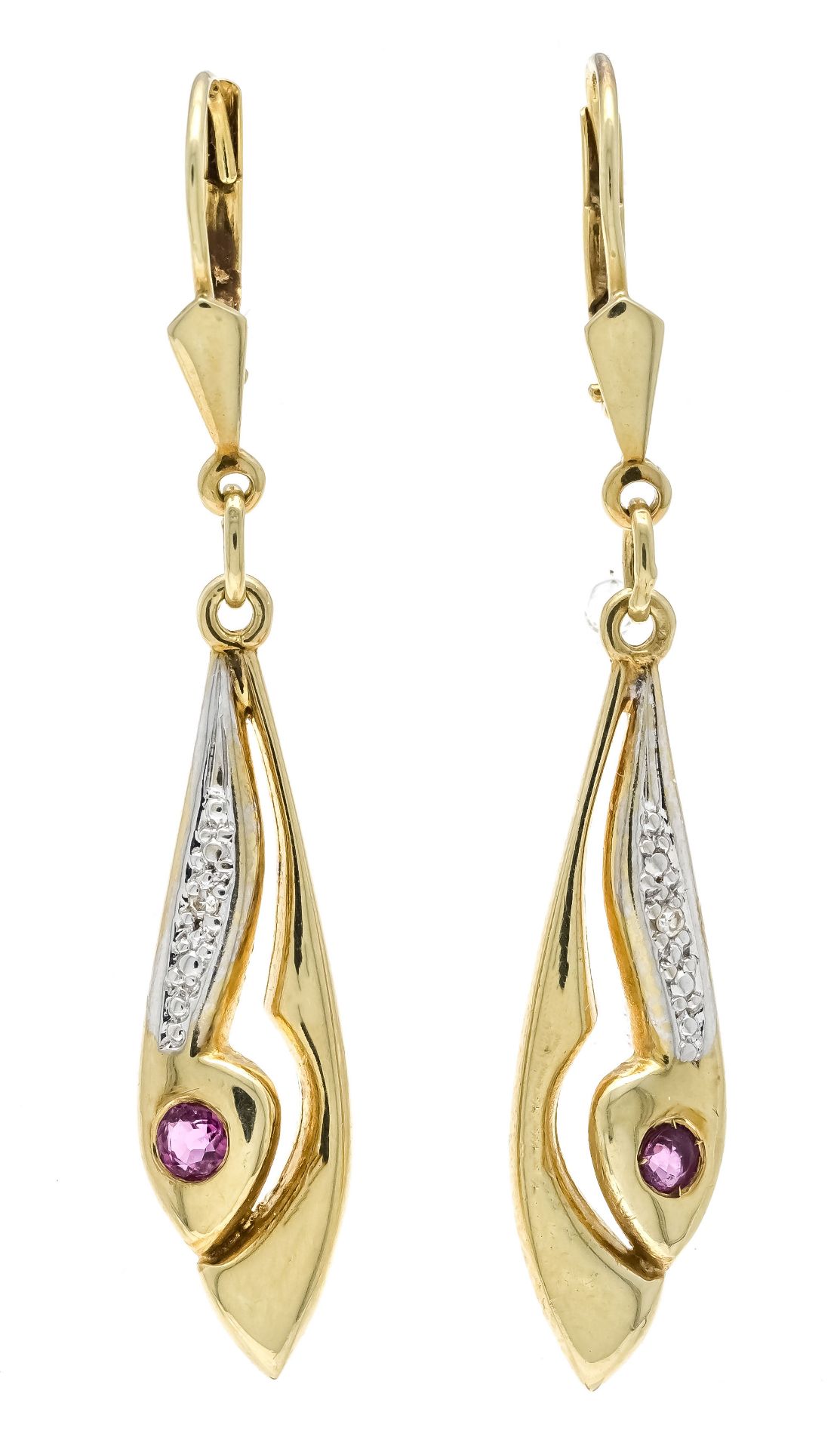 Ruby diamond earrings GG/WG 585/000 with 2 round faceted rubies 2.3 mm and 2 octagonal diamonds,