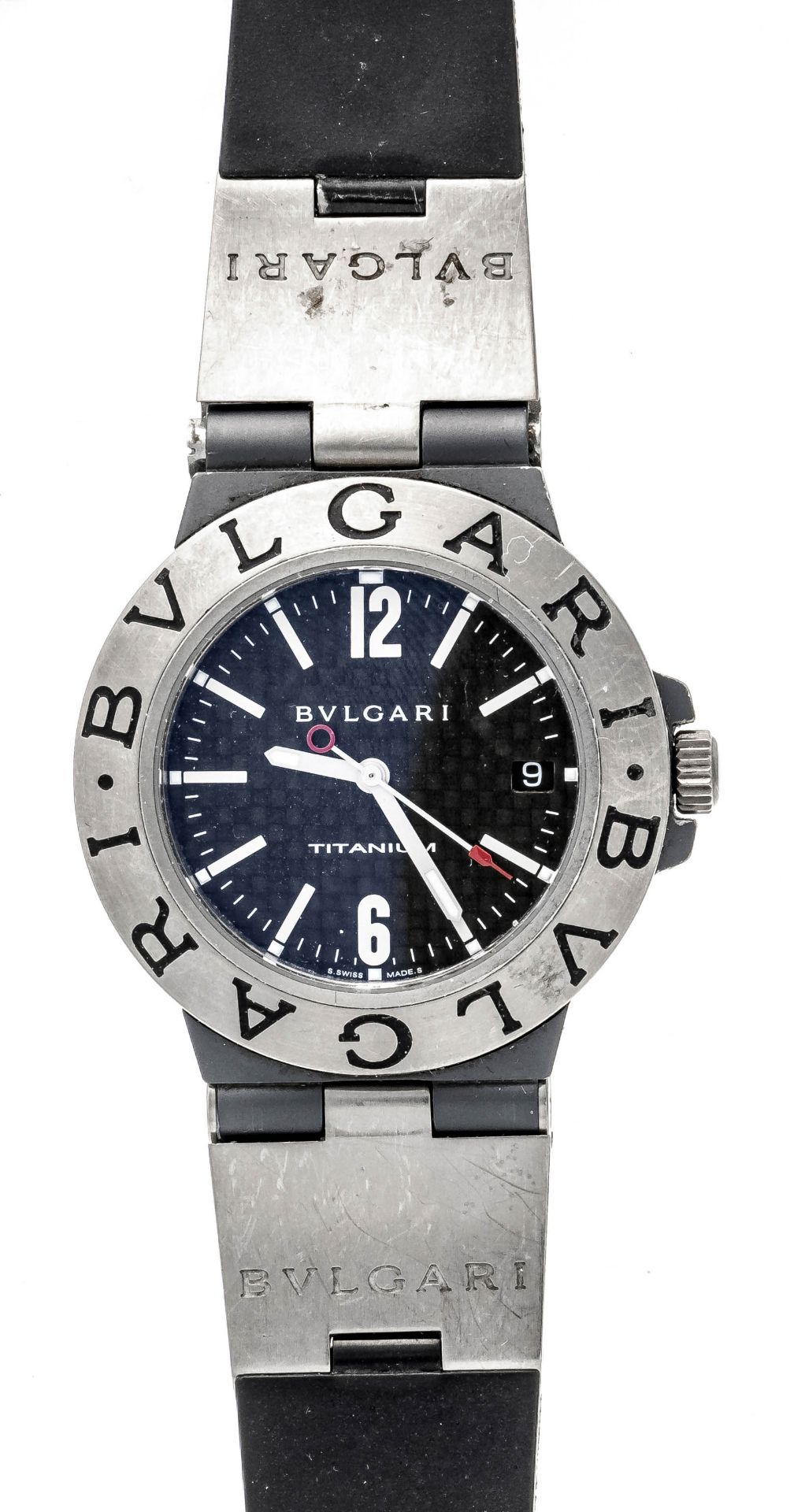 Bulgari Diagono, men's automatic titanium watch, circa 2000, running, ref. TI 38 TR, carbon dial
