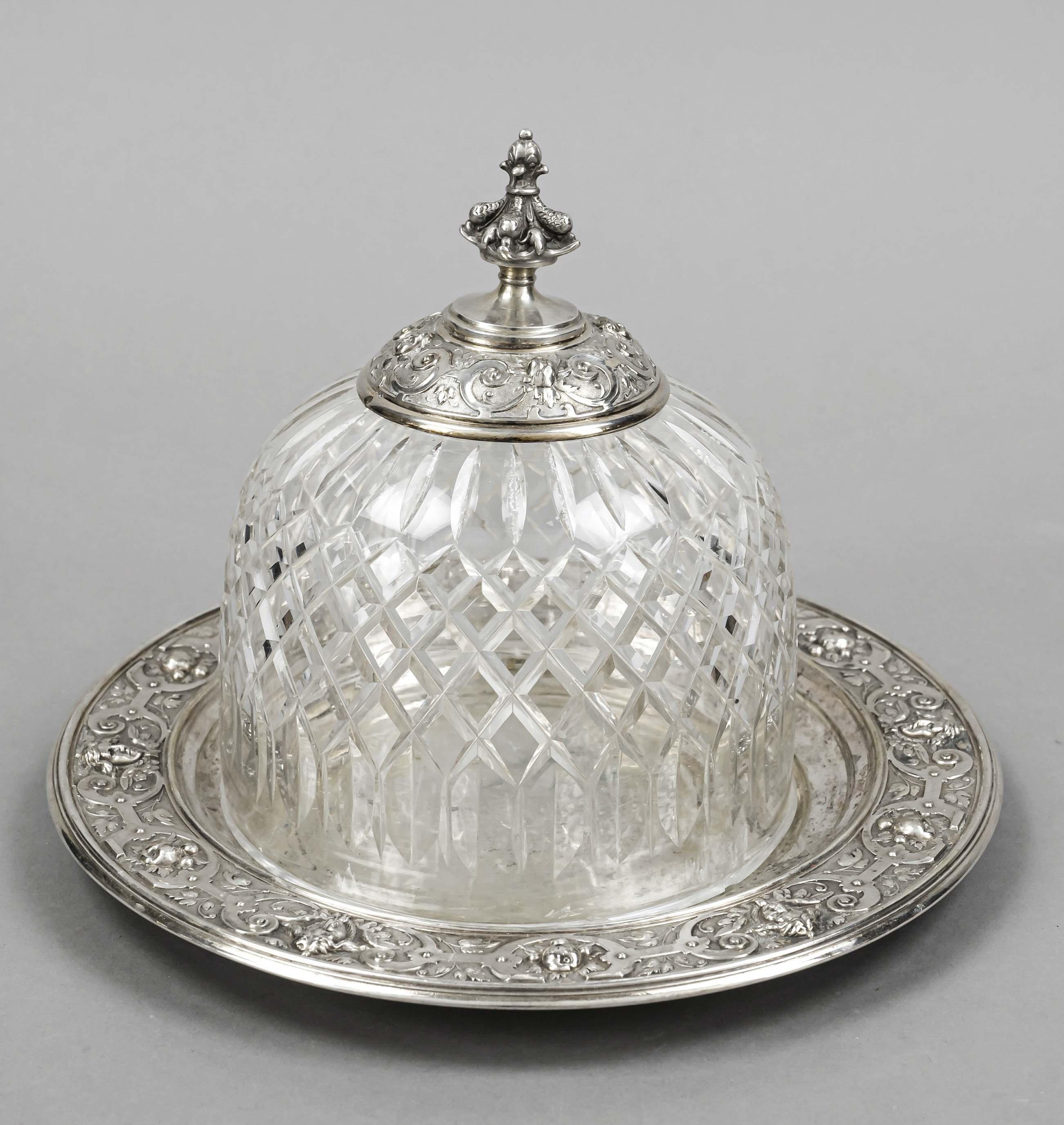 Round cheese bell with saucer, German, c. 1900, maker's mark Koch & Bergfeld, Bremen, jeweler's mark