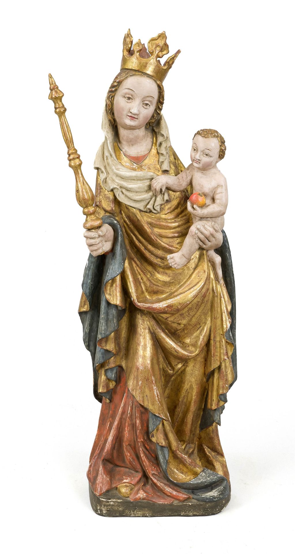 Tyrolean carver of the 20th century, large Mary with child, polychrome painted and partially