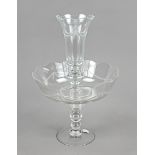 Table decoration, 20th century, footed bowl with inserted vase, clear glass with cut decoration,