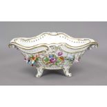 Oval basket bowl, Potschappel, Dresden, oval bowl on four volute feet, decorated with plastic