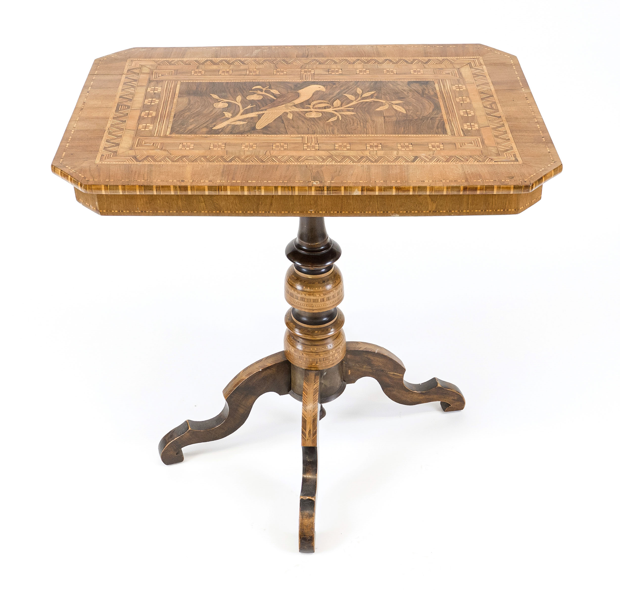 Viennese Biedermeier table, c. 1830, walnut and other precious woods veneered and inlaid, 77 x 80
