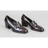 Gucci, ladies business low shoe with wide block heel, dark brown smooth leather, silver-colored