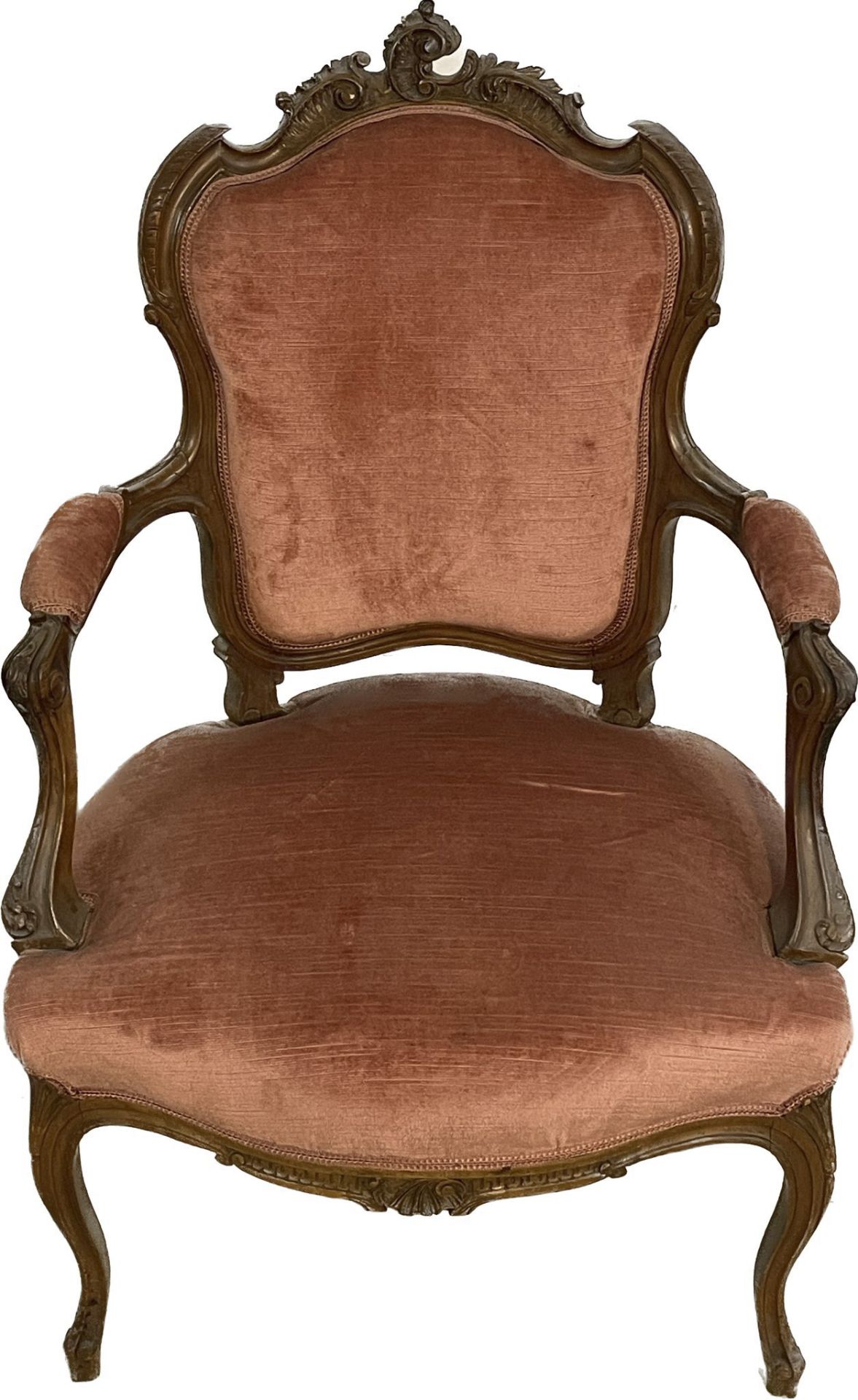 Louis-Phillipe settee, circa 1860/70, solid walnut, consisting of a sofa and two armchairs, sofa: - Image 3 of 3