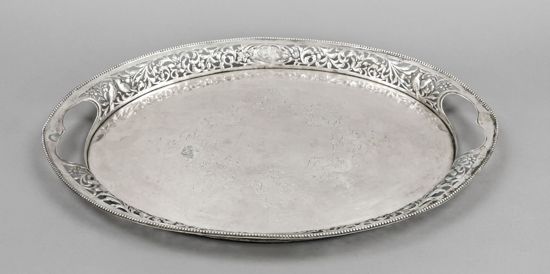 Oval tray, German, early 20th century, master's mark Weinranck & Schmidt, Hanau, silver 800/000,