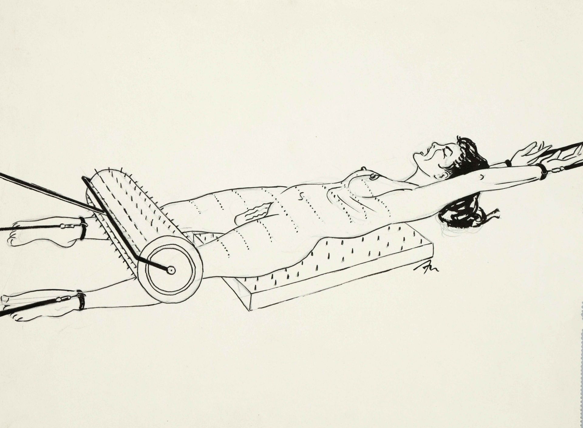 Erotica -- anonymous artist c. 1970, three explicitly erotic drawings with dominatrix and SM motifs, - Image 3 of 3