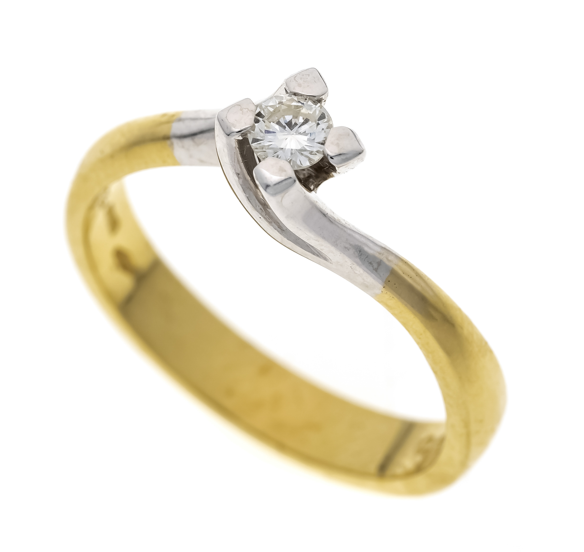 Diamond ring GG 750/000 with a brilliant-cut diamond 0.15 ct l.tintedW/VS, RG 55, 4.6 g