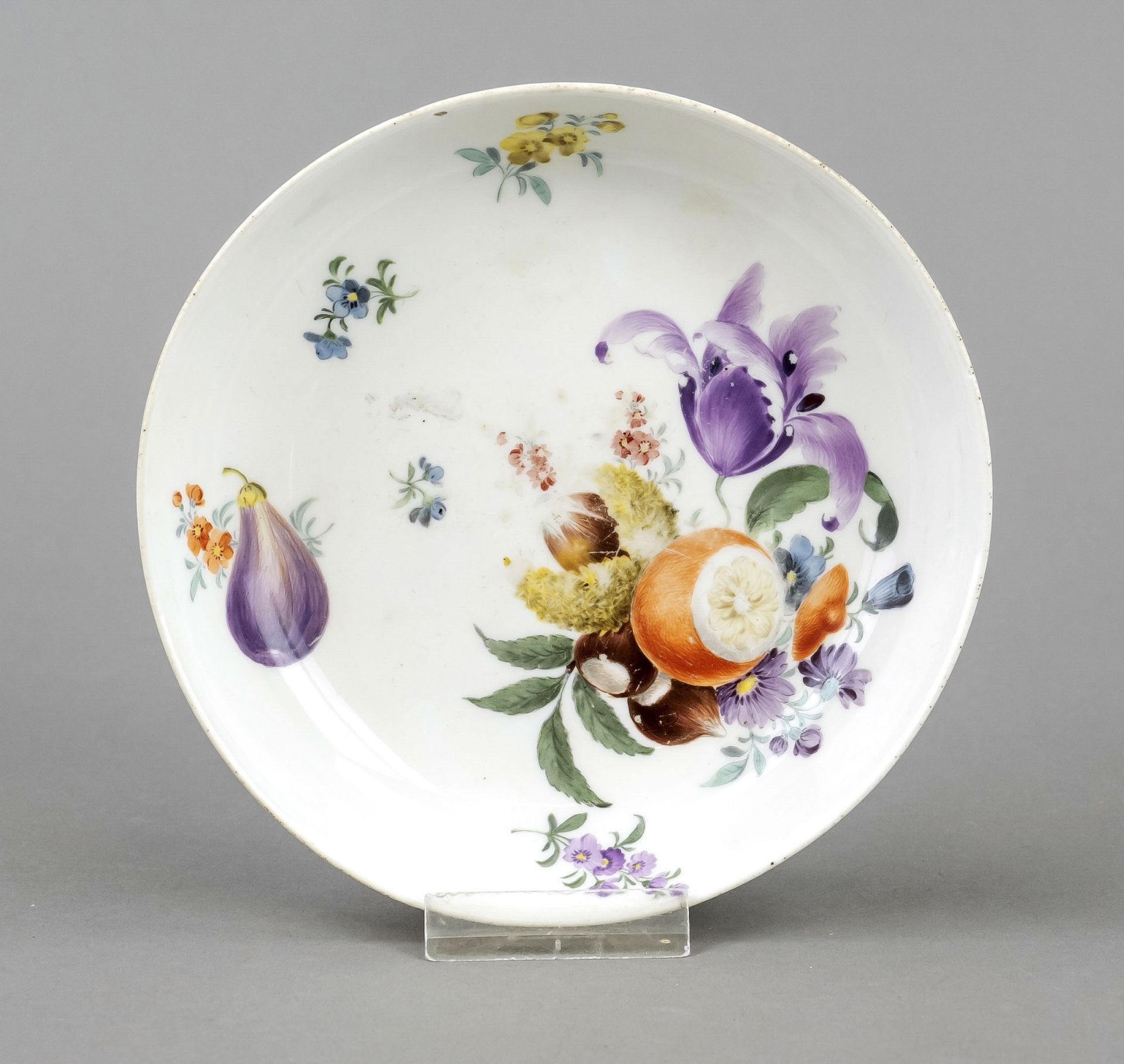 Bowl, Meissen, 1st half 19th century, polychrome painted with bouquet of flowers, chestnuts, oranges