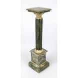 Flower column/pedestal, 20th century, polished green stone with natural pattern, brass applications,