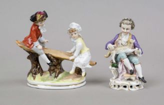 Two figures, 20th century, boy in rococo dress with lamb, Sitzendorf, Thuringia, round rocaille