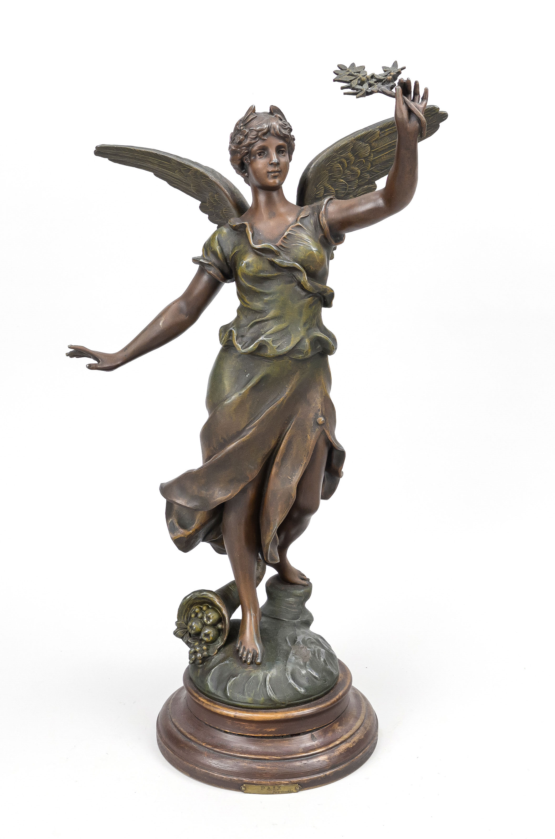 A.J. Scotte, French sculptor active around 1900, winged Fama with laurel branch, two-tone