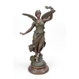A.J. Scotte, French sculptor active around 1900, winged Fama with laurel branch, two-tone