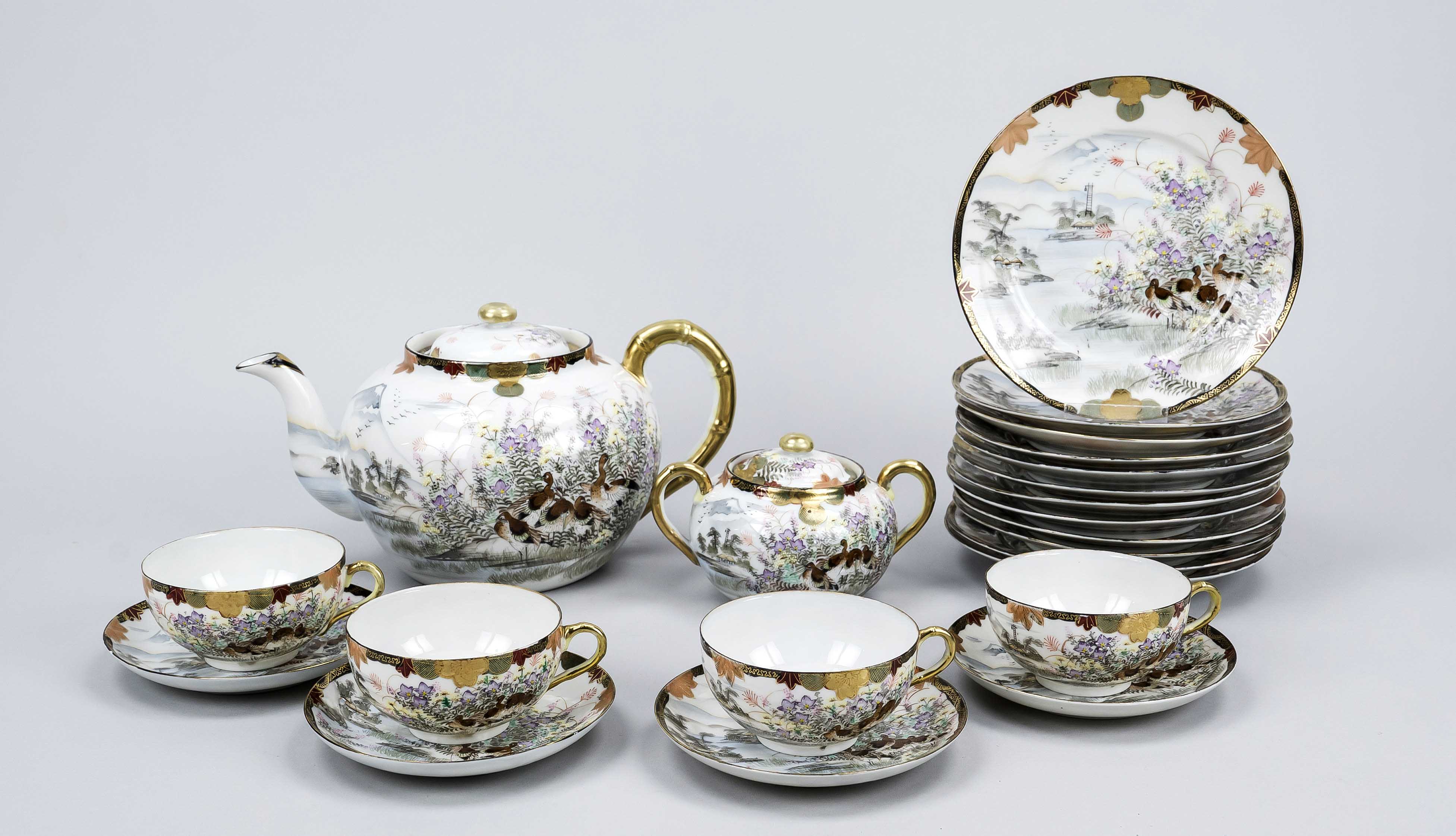 Tea Service for 12 Persons, Japan, mid-20th century, plates, cups with saucers, sugar bowl and large