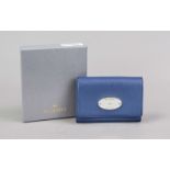 Mulberry, wallet, dark blue grained leather, silver-coloured hardware, large flap with metal logo